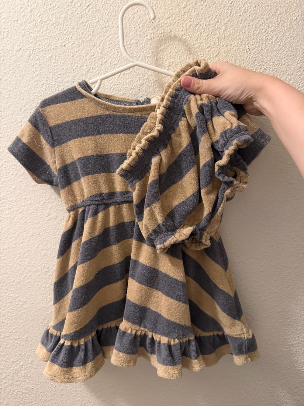 Quincy Mae Kids Matching Set in Tan and Gray Stripes